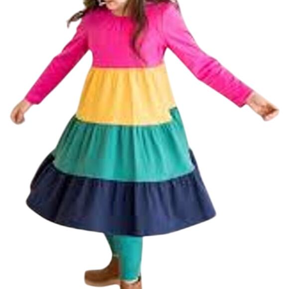 Hanna Andersson Twirl Power A Line Mini Dress Colorblock Tiered Multicolor 8 - Picture 1 of 7